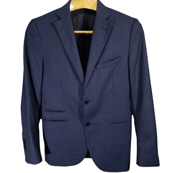 Massimo Dutti Blazer Mens 38 Navy Blue Silk Wool Sport Coat Modern Suit Jacket